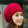 Knitted beret - a warm fur hat with decorative flowersHats & Caps