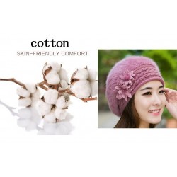Knitted beret - a warm fur hat with decorative flowersHats & Caps