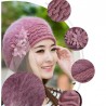 Knitted beret - a warm fur hat with decorative flowersHats & Caps