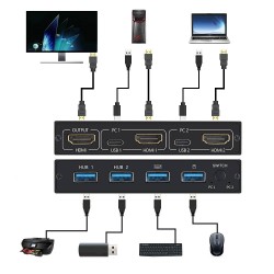 KVM 4K switch splitter - HDMI - USB - shared monitor - with 2 portsSplitters