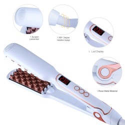 Volumizing hair straightener / curler / brush comb - corn shaped ceramic plates - LCD displayHair straighteners