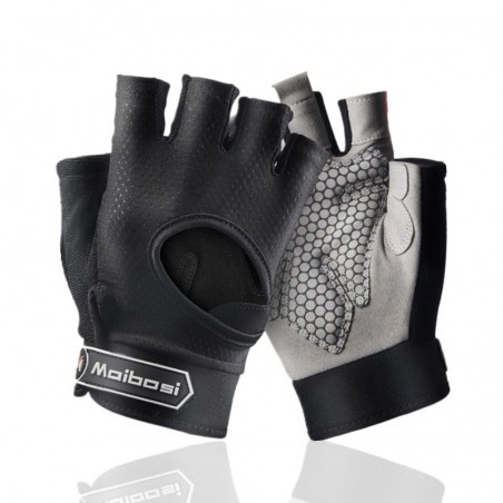 Gym padded gloves - anti-slip silicone grip -with wrist wrapFitness