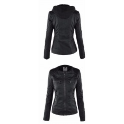 Winter leather jacket - removable inner lining with hood - waterproof - plus sizeJackets