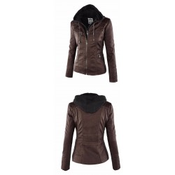 Winter leather jacket - removable inner lining with hood - waterproof - plus sizeJackets