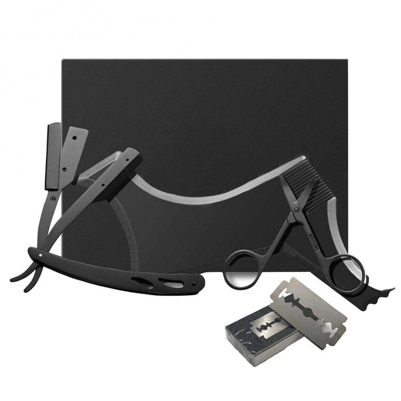 Beard grooming kit - trimming shaving comb - scissors - razor bladesBeard