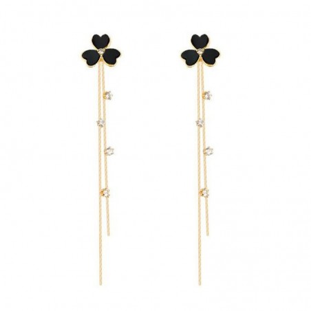 Black clover with crystals - double chain - long earringsEarrings