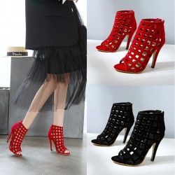Hollow-out high heel pumps - ankle sandals - with a back zipperHigh heels