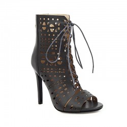 Sexy high heels pumps - ankle length - open toe - lace-up - with a back zipperHigh heels