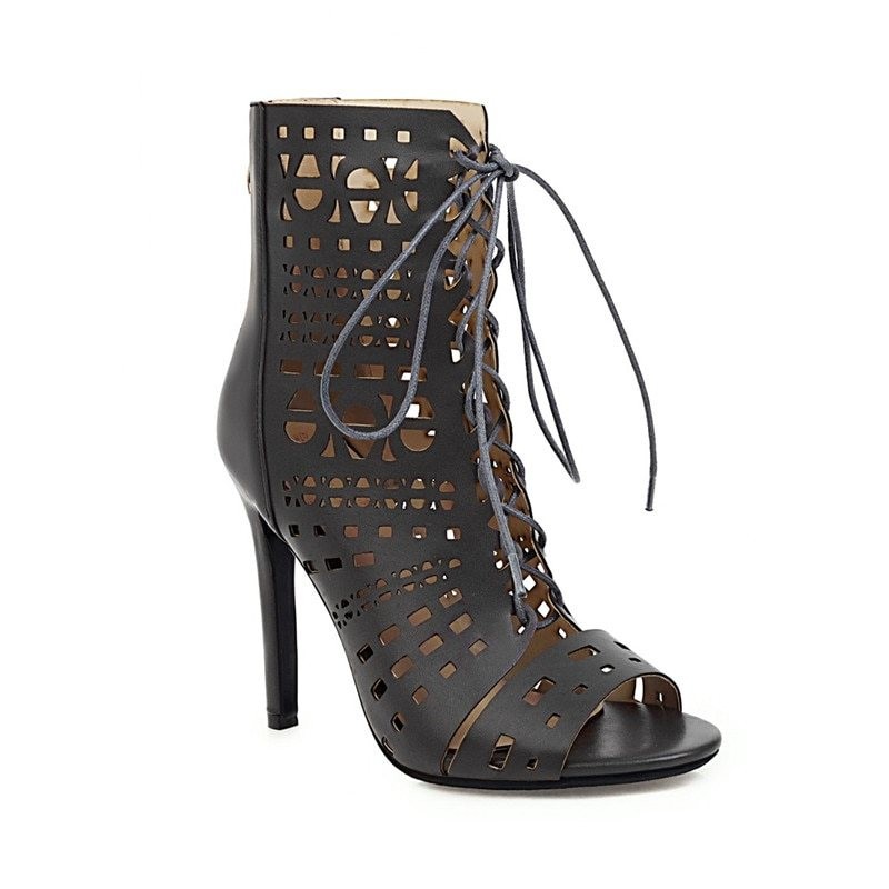 Sexy high heels pumps - ankle length - open toe - lace-up - with a back zipperHigh heels