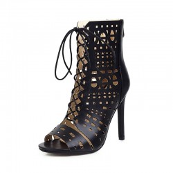 Sexy high heels pumps - ankle length - open toe - lace-up - with a back zipperHigh heels