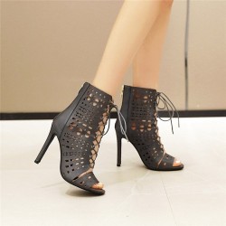 Sexy high heels pumps - ankle length - open toe - lace-up - with a back zipperHigh heels