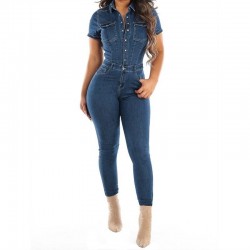 Denim jumpsuit - button up - short sleeve - slimJumpsuits