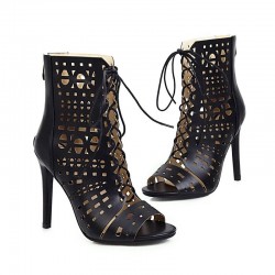 Sexy high heels pumps - ankle length - open toe - lace-up - with a back zipperHigh heels