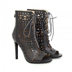 Sexy high heels pumps - ankle length - open toe - lace-up - with a back zipperHigh heels