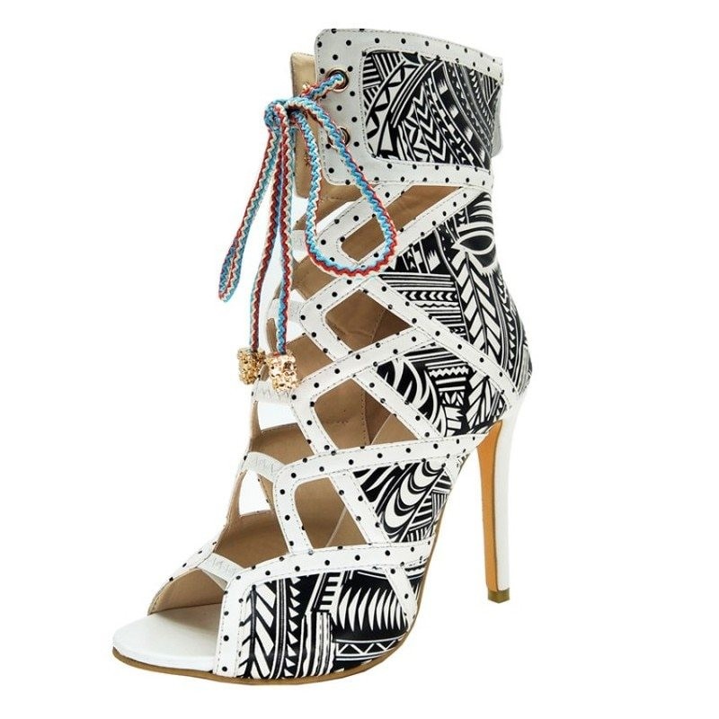 Sexy high heel ankle boots - hollow-out - lace-up - back zipperHigh heels