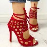 Sexy high heel sandals - lace-up - ankle length - cut-out holesHigh heels