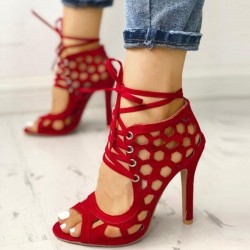 Sexy high heel sandals - lace-up - ankle length - cut-out holesHigh heels