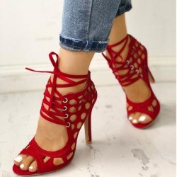 Sexy high heel sandals - lace-up - ankle length - cut-out holesHigh heels