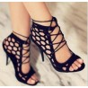 Sexy high heel sandals - lace-up - ankle length - cut-out holesHigh heels