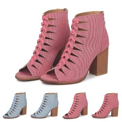 Cross-tied high heel pumps - denim - ankle length - back zipperHigh heels