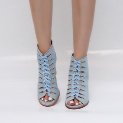 Cross-tied high heel pumps - denim - ankle length - back zipperHigh heels