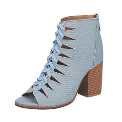Cross-tied high heel pumps - denim - ankle length - back zipperHigh heels