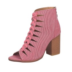 Cross-tied high heel pumps - denim - ankle length - back zipperHigh heels