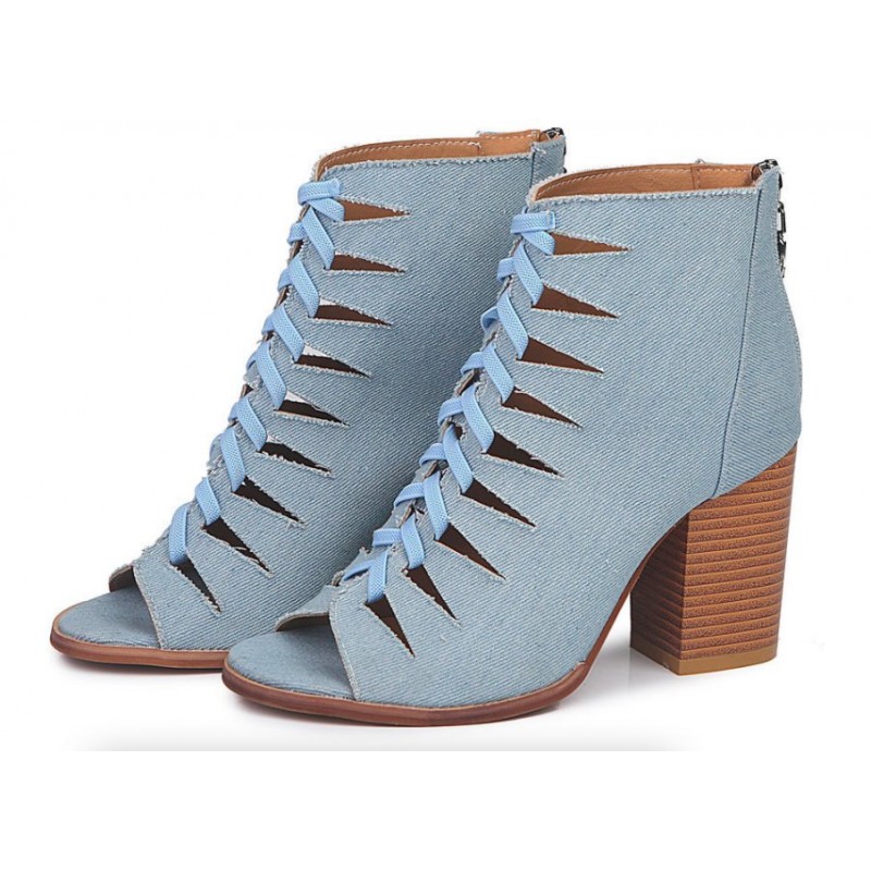 Cross-tied high heel pumps - denim - ankle length - back zipperHigh heels