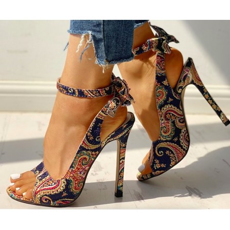 Modern high heel sandals - with an ankle strap - back bow - colorful designSandals
