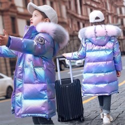 Blue cotton jacket - with fluffy hoodKids