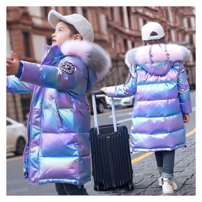 Blue cotton jacket - with fluffy hoodKids