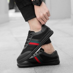 Fashionable sports sneakers - genuine leather - lightweight - with breathable meshShoes