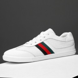 Fashionable sports sneakers - genuine leather - lightweight - with breathable meshShoes