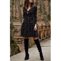 Mini loose dress - long sleeve - v-neck - vintage floral printDresses