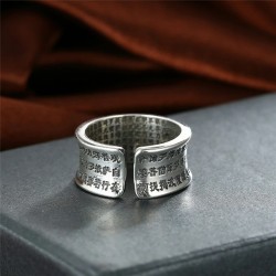 Buddhism heart sutra & lotus - ring - resizable - 925 sterling silverRings