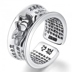 Buddhism heart sutra & lotus - ring - resizable - 925 sterling silverRings