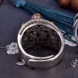Buddhist mantra - ring - with colourful beads - resizable - 925 sterling silverRings