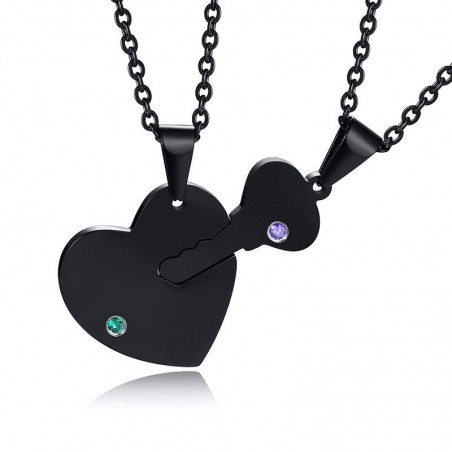 Heart & key - with crystals - necklace - unisex - for him & herNecklaces