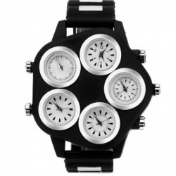 Fashionable sports watch - five time zone - large dial - silicone strapWatches