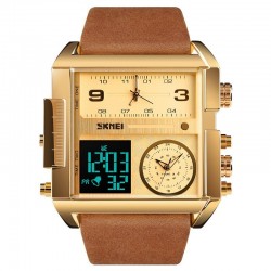 Sports quartz watch - 3 time zone - LED - leather bandWatches