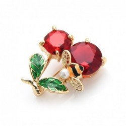 Double crystal cherries with a bee - broochBrooches