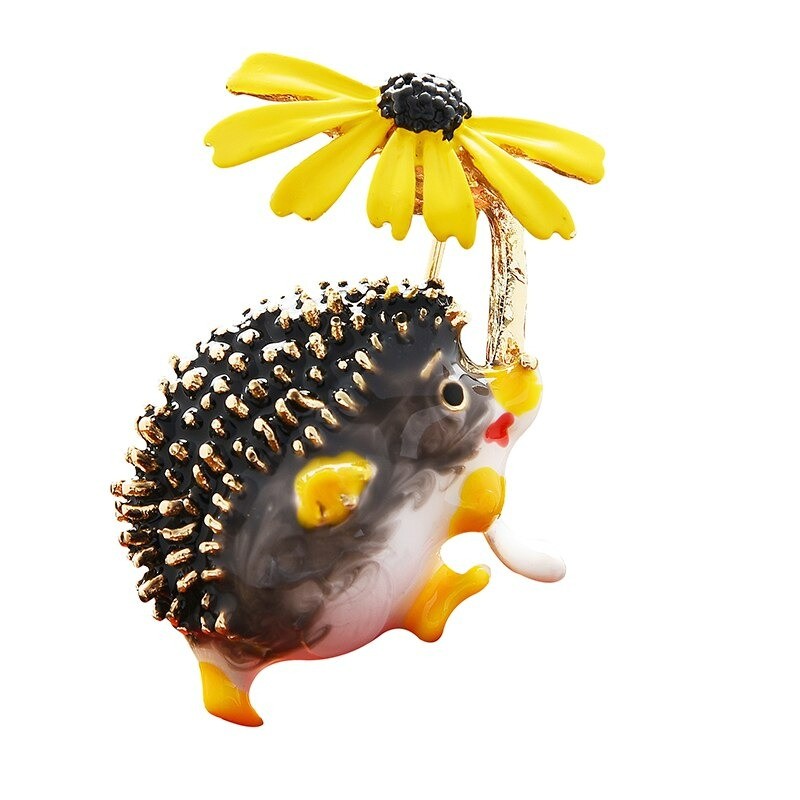 Hedgehog with a flower - broochBrooches