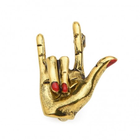 Hand with "Love" gesture - red nails - punk broochBrooches