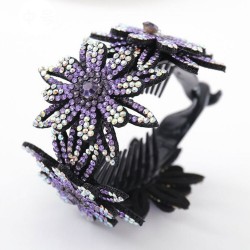 Floral hair clip - bun maker - claw - with sparkling rhinestonesHair clips