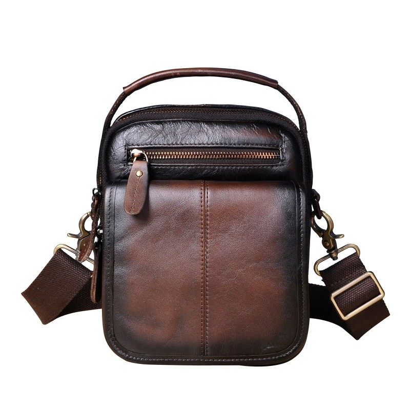 Leather shoulder / crossbody bag - with zippers / pocketsBags