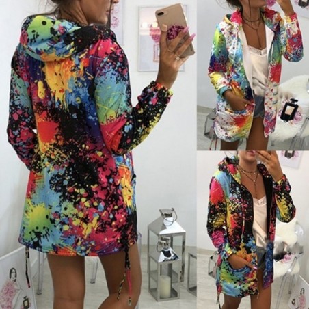 Jacket with hood - bomber - windbreaker - with pockets / zipper - colourful printJackets