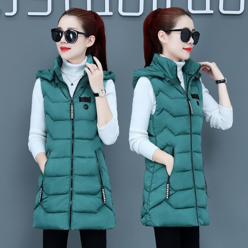 Warm sleeveless jacket - long hooded vest with zipperJackets