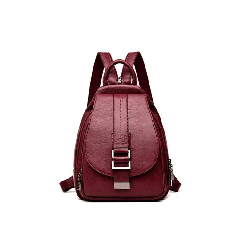 Fashionable leather backpack - with a metal front buckleBackpacks