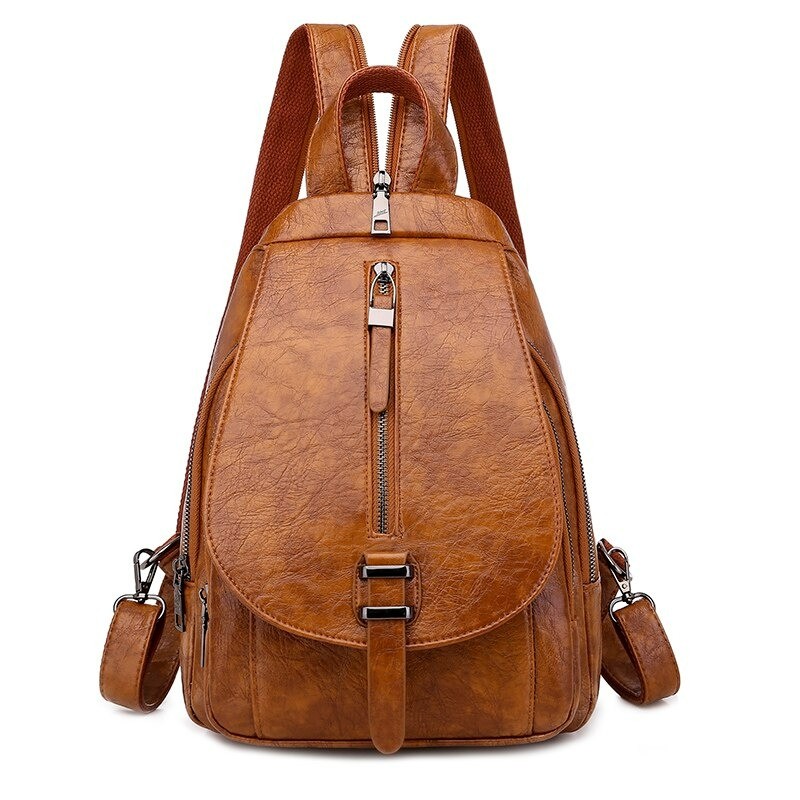 Trendy backpack - front zippers / buckle - wax leatherBackpacks