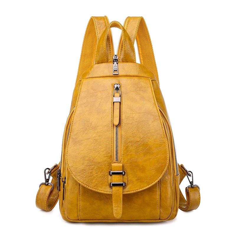 Trendy backpack - front zippers / buckle - wax leatherBackpacks